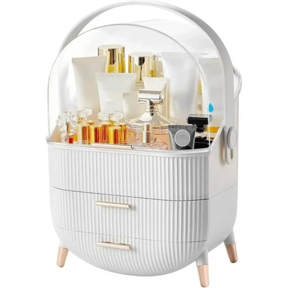Makeup Organizer with Transparent Lid & 2 Drawers, Large Cosmetic Storage Box